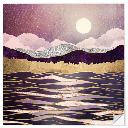 Selvklebende plakat Lunar Waves Landscape