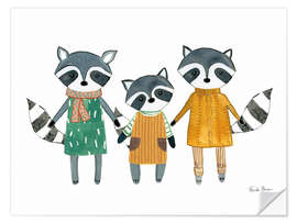 Selvklebende plakat Family raccoon