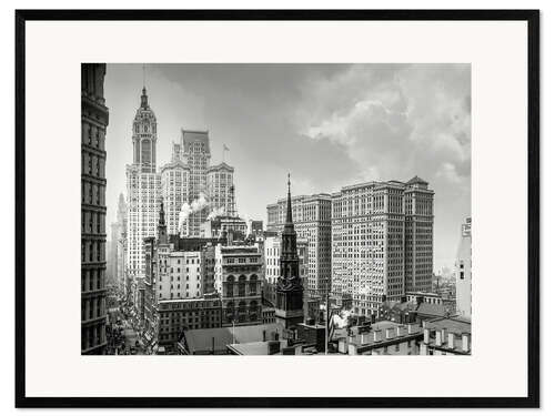 Plakat artystyczny premium w ramie Historic New York - Broadway and St. Paul's Chapel, 1910