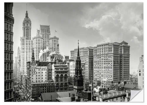 Sticker mural New York historique - Broadway et la chapelle Saint-Paul, 1910