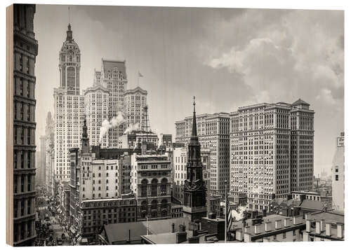 Wood print Historic New York - Broadway and St. Paul's Chapel, 1910