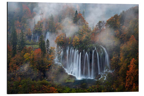 Stampa su alluminio Parco nazionale dei laghi di Plitvice con nebbia