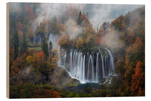 Trätavla Plitvice Lakes National Park with fog