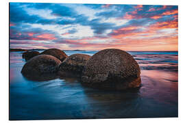 Alubild Sonnenuntergang an den Moeraki Boulders in Neuseeland