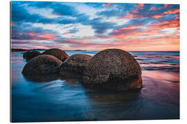 Gallery Print Sonnenuntergang an den Moeraki Boulders in Neuseeland