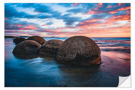 Wandsticker Sonnenuntergang an den Moeraki Boulders in Neuseeland