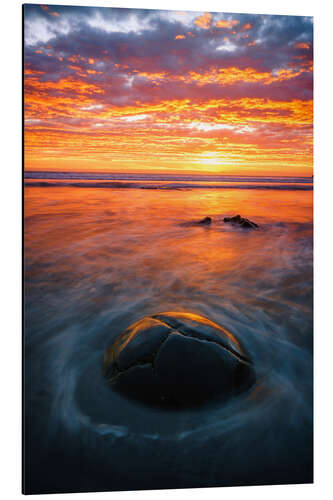 Aluminium print Sunset at the Moeraki Boulders