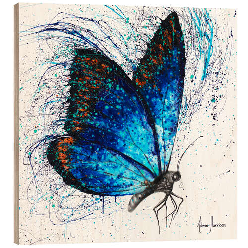 Wood print Lone Shy Butterfly