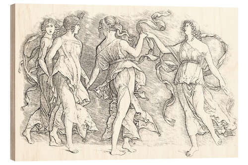 Wood print Four dancing women