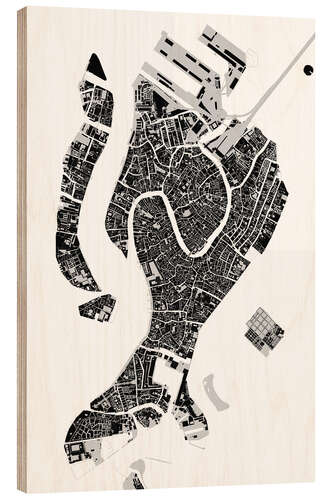 Wood print City map of Venice