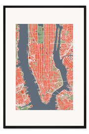 Gerahmter Kunstdruck Stadplan von New York, bunt