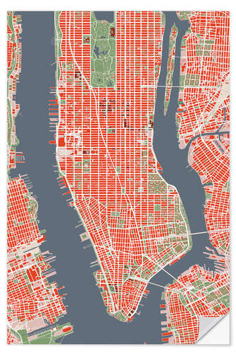 Autocolante decorativo Plano da cidade de Nova York, colorido