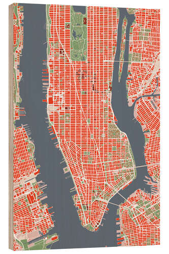 Holzbild Stadplan von New York, bunt