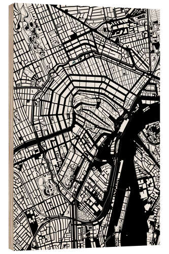 Wood print Map of Amsterdam