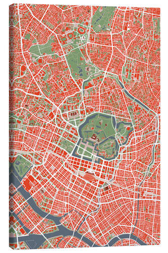 Leinwandbild Stadtplan von Tokyo, bunt