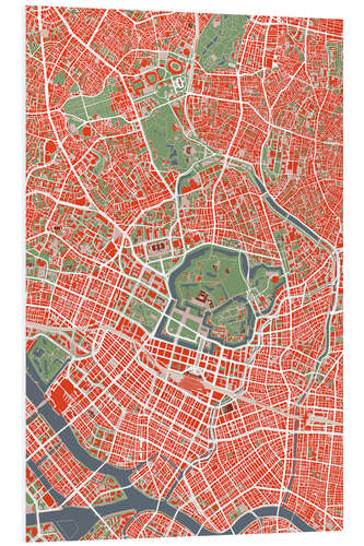 Hartschaumbild Stadtplan von Tokyo, bunt