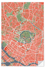 Selvklebende plakat City Map of Tokyo, Colourful