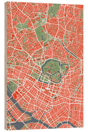 Wood print City Map of Tokyo, Colourful