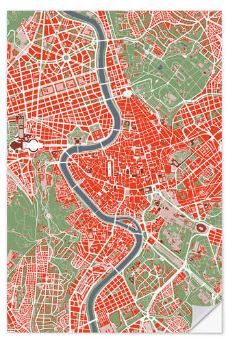 Adesivo murale Mappa della città di Roma, colorata
