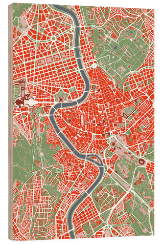 Wood print City Map of Rome, Colourful