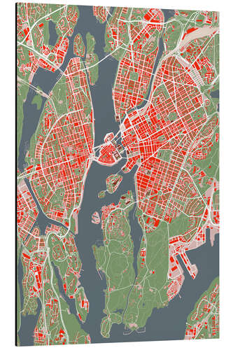 Stampa su alluminio Mappa della città di Stoccolma, colorato