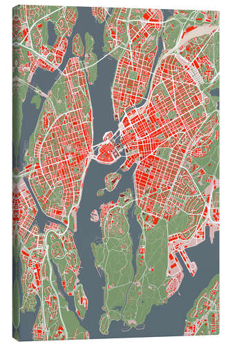 Canvas-taulu City Map of Stockholm, Colourful