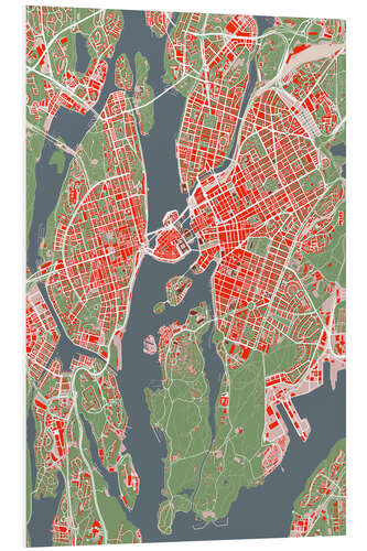 PVC-tavla City Map of Stockholm, Colourful