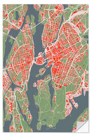 Självhäftande poster City Map of Stockholm, Colourful