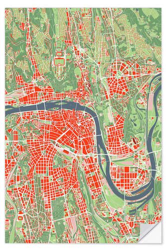 Vinilo para la pared Mapa de la ciudad de Praga, colorido