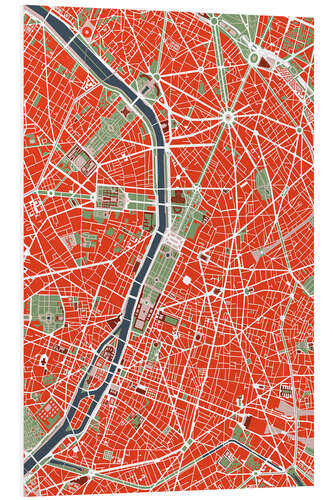 Hartschaumbild Stadtplan von Paris, bunt