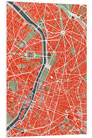 Print på skumplade City Map of Paris, Colourful