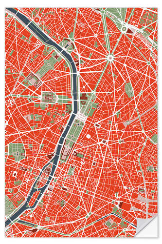 Vinilo para la pared Mapa de la ciudad de París, colorido