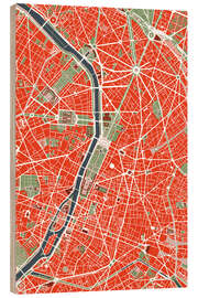 Holzbild Stadtplan von Paris, bunt