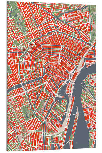 Cuadro de aluminio Mapa de la ciudad de Ámsterdam, colorido