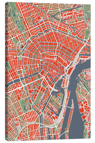 Leinwandbild Stadtplan von Amsterdam, bunt