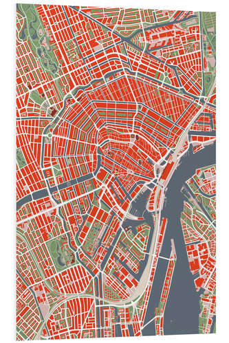 Foam board print Colourful city map of Amsterdam