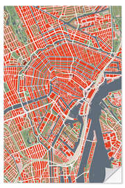 Naklejka na ścianę Amsterdam - plan miasta