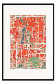 Gerahmter Kunstdruck Stadtplan von Peking, bunt