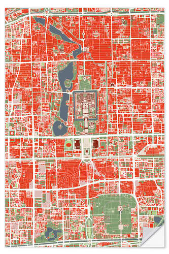 Wandsticker Stadtplan von Peking, bunt