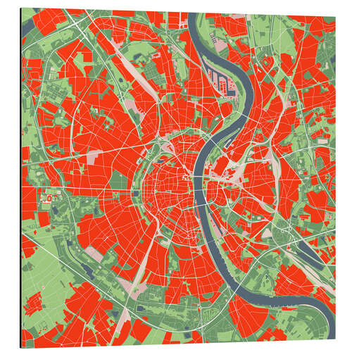 Print på aluminium City Map of Cologne, Colourful