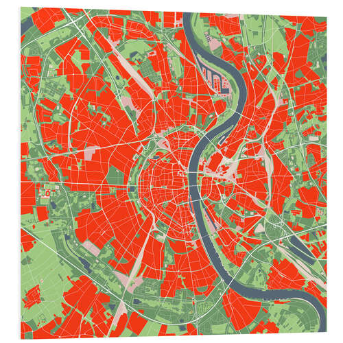 Hartschaumbild Stadtplan von Köln, bunt