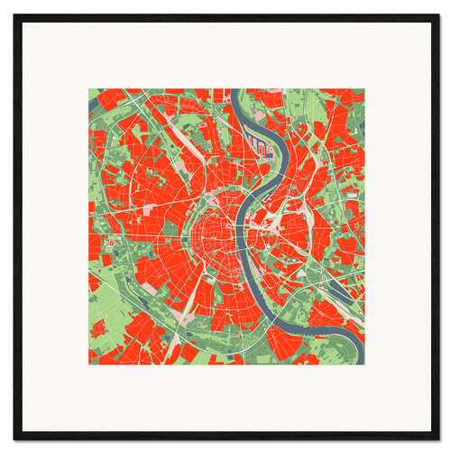 Kunsttryk i ramme City Map of Cologne, Colourful
