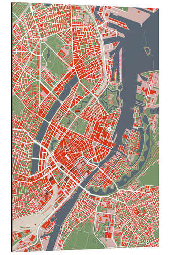 Cuadro de aluminio Mapa de la ciudad de Copenhague, colorido