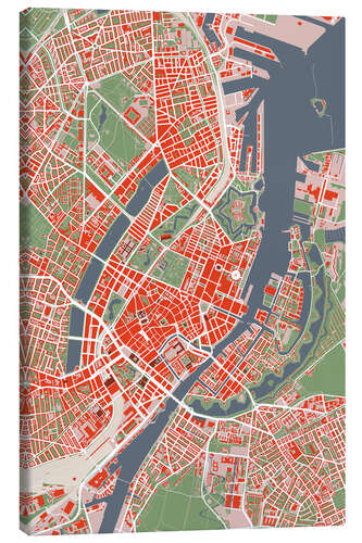 Leinwandbild Stadtplan von Kopenhagen, Bunt