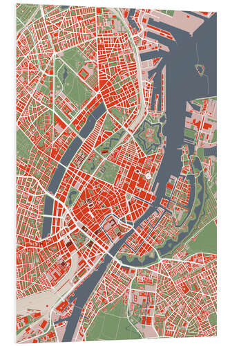 PVC-tavla City Map of Copenhagen, Colourful