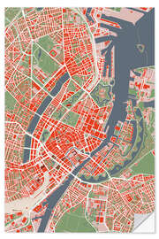 Naklejka na ścianę City Map of Copenhagen, Colourful