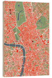 Wood print City Map of London, Colourful