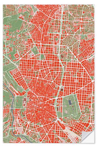 Selvklebende plakat City Map of Madrid, Colourful