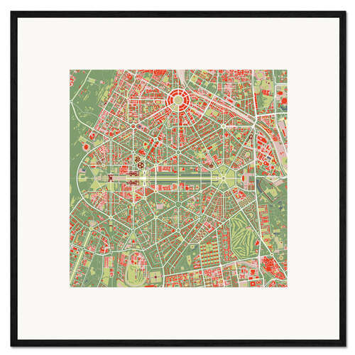 Gerahmter Kunstdruck Stadtplan von Neu Delhi, bunt