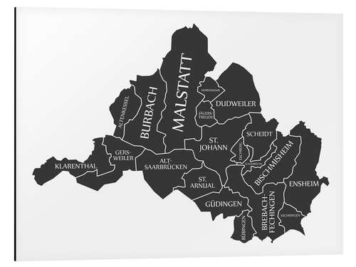 Quadro em alumínio Mapa da cidade moderna de Saarbrücken